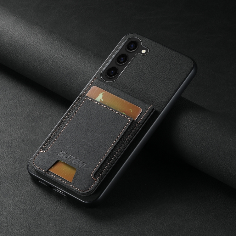For Samsuny Galaxy S22+ 5G Suteni H03 Litchi Leather Card Bag Stand Back Phone Case(Black) For Samsuny Galaxy S22+ 5G Suteni H03 Litchi Leather Card Bag Stand Back Phone Case(Black)