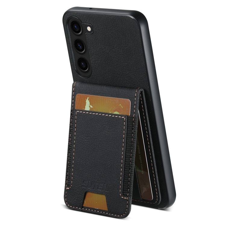 For Samsuny Galaxy S22+ 5G Suteni H03 Litchi Leather Card Bag Stand Back Phone Case(Black) For Samsuny Galaxy S22+ 5G Suteni H03 Litchi Leather Card Bag Stand Back Phone Case(Black)