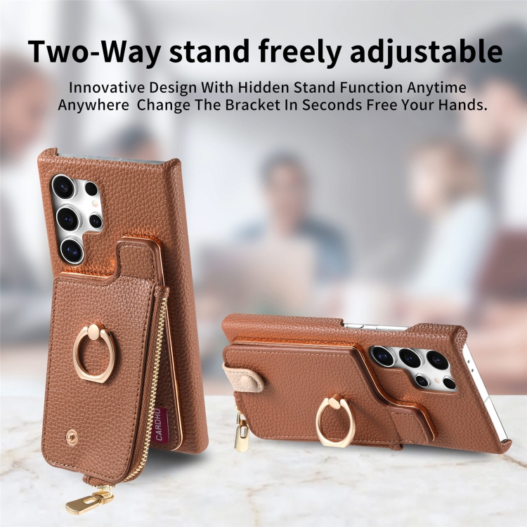 For Samsung Galaxy S24 Ultra 5G Litchi Leather Oil Edge Ring Zipper Wallet Back Phone Case(Brown) For Samsung Galaxy S24 Ultra 5G Litchi Leather Oil Edge Ring Zipper Wallet Back Phone Case(Brown)