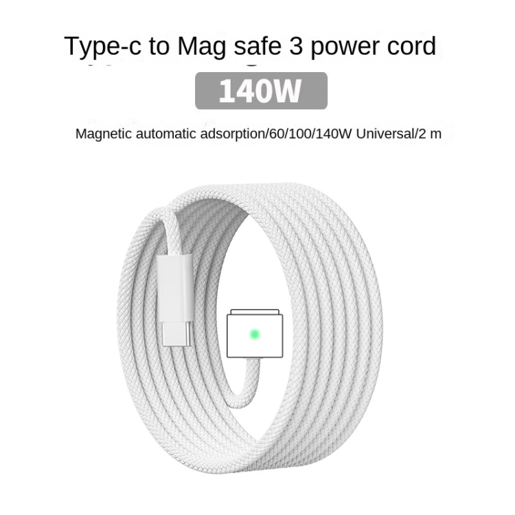 EU Plug 140W USB-C PD Power Adapter with Type-C to Magsafe3 Magnetic Charging Cable, Length: 2 m