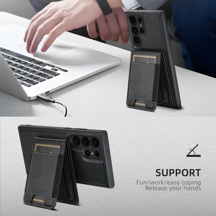 For Samsung Galaxy S25 5G Suteni H17 Oil Eax Leather MagSafe Detachable Wallet Phone Case(Black) For Samsung Galaxy S25 5G Suteni H17 Oil Eax Leather MagSafe Detachable Wallet Phone Case(Black)