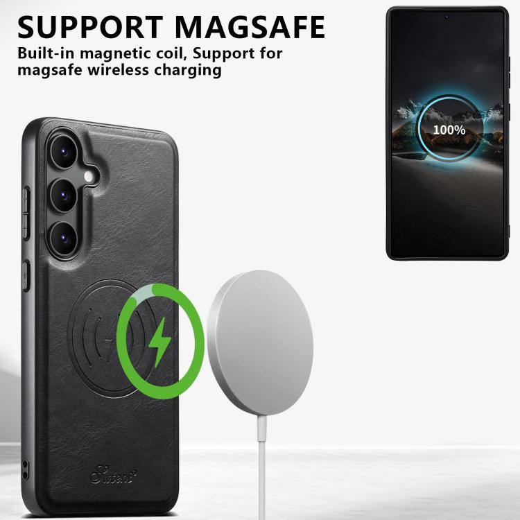 For Samsung Galaxy S25 5G Suteni H17 Oil Eax Leather MagSafe Detachable Wallet Phone Case(Black) For Samsung Galaxy S25 5G Suteni H17 Oil Eax Leather MagSafe Detachable Wallet Phone Case(Black)