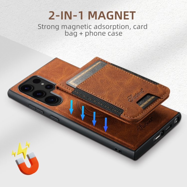 For Samsung Galaxy S23+ 5G Suteni H17 Litchi Texture Leather MagSafe Detachable Wallet Phone Case(Khaki) For Samsung Galaxy S23+ 5G Suteni H17 Litchi Texture Leather MagSafe Detachable Wallet Phone Case(Khaki)