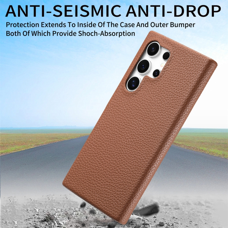 For Samsung Galaxy S23 Ultra 5G Litchi Oil Edge Leather Back Phone Case(Brown) For Samsung Galaxy S23 Ultra 5G Litchi Oil Edge Leather Back Phone Case(Brown)
