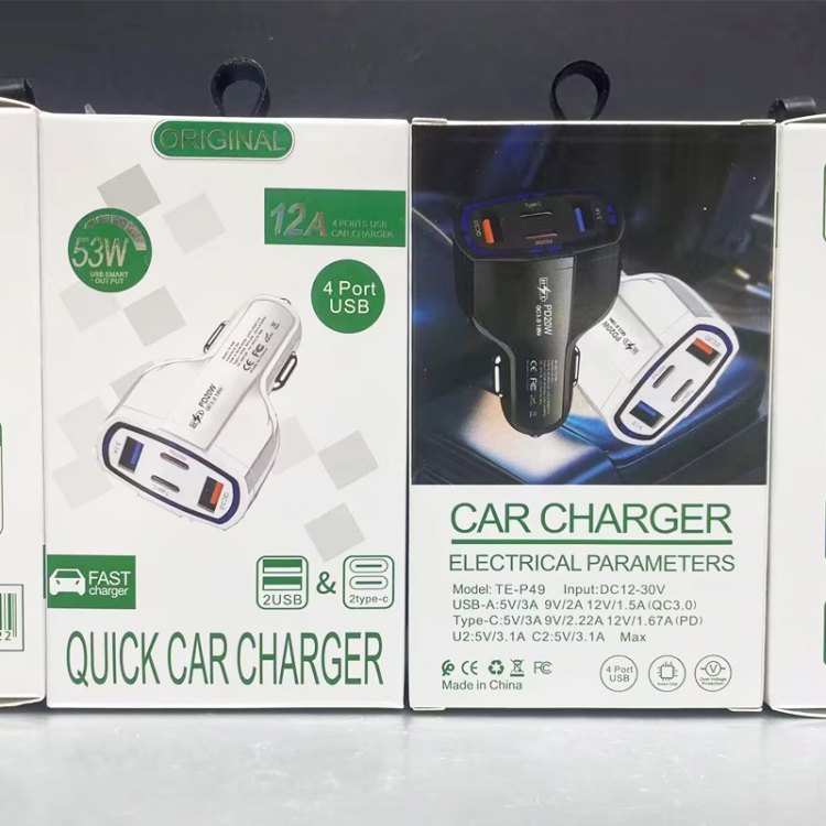 P49 53W PD20W Type-C + USB 4-port Car Charger with USB to Micro USB Data Cable(White) P49 53W PD20W Type-C + USB 4-port Car Charger with USB to Micro USB Data Cable(White)