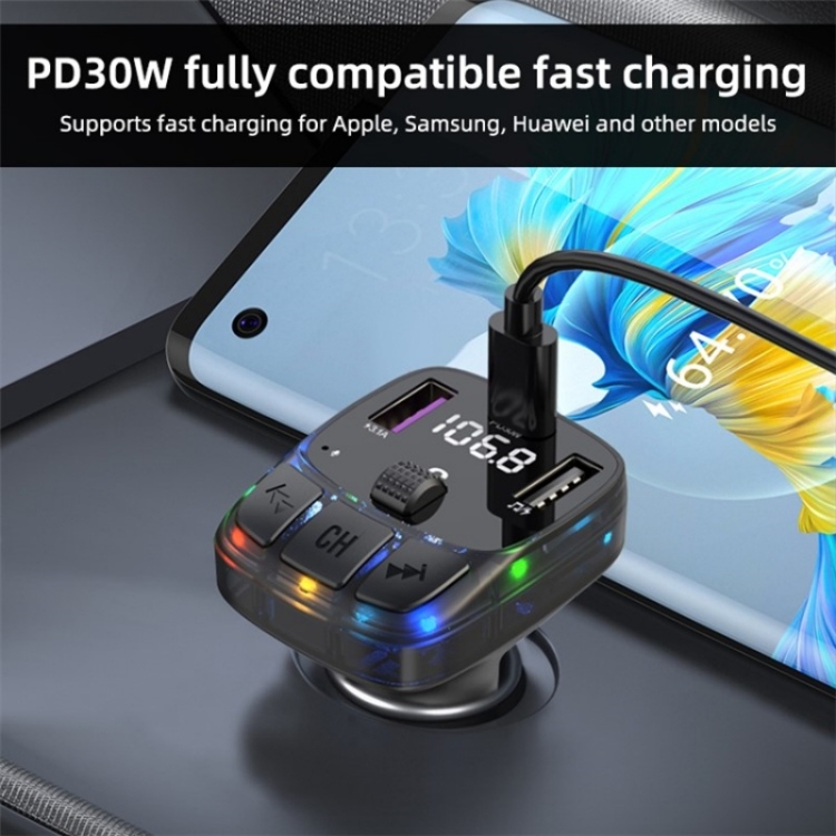 C57 PD Type-C + Dual USB Car Charger Colorful Light Car Bluetooth Adapter FM Transmitter C57 PD Type-C + Dual USB Car Charger Colorful Light Car Bluetooth Adapter FM Transmitter