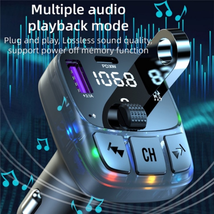 C57 PD Type-C + Dual USB Car Charger Colorful Light Car Bluetooth Adapter FM Transmitter C57 PD Type-C + Dual USB Car Charger Colorful Light Car Bluetooth Adapter FM Transmitter