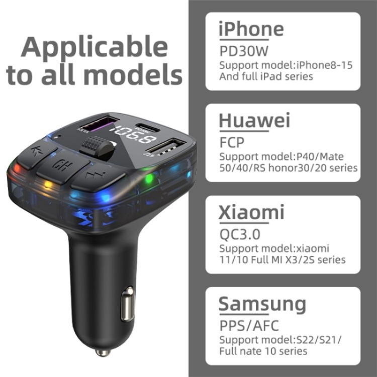 C57 PD Type-C + Dual USB Car Charger Colorful Light Car Bluetooth Adapter FM Transmitter C57 PD Type-C + Dual USB Car Charger Colorful Light Car Bluetooth Adapter FM Transmitter