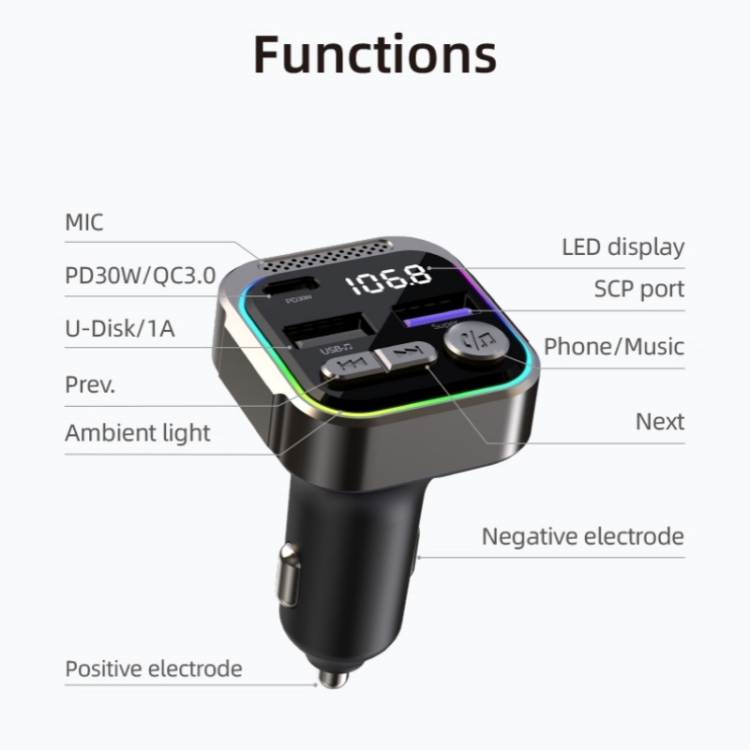 C54 PD 30W Dual USB Car Charger Alloy Car Bluetooth Adapter FM Transmitter MP3 Player C54 PD 30W Dual USB Car Charger Alloy Car Bluetooth Adapter FM Transmitter MP3 Player
