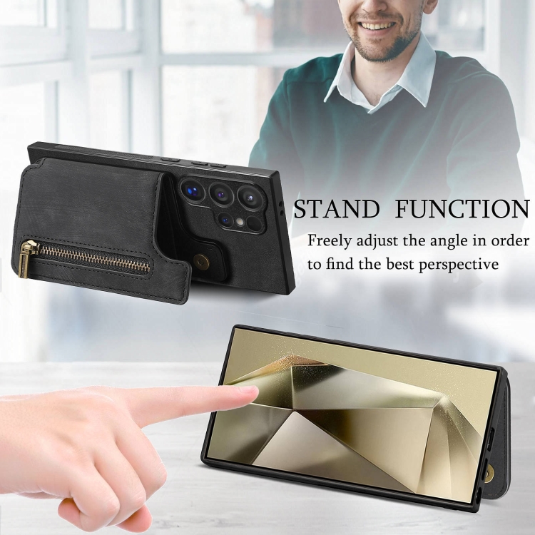 For Samsung Galaxy S24 Ultra 5G Retro Leather Zipper Wallet Back Phone Case(Black) For Samsung Galaxy S24 Ultra 5G Retro Leather Zipper Wallet Back Phone Case(Black)