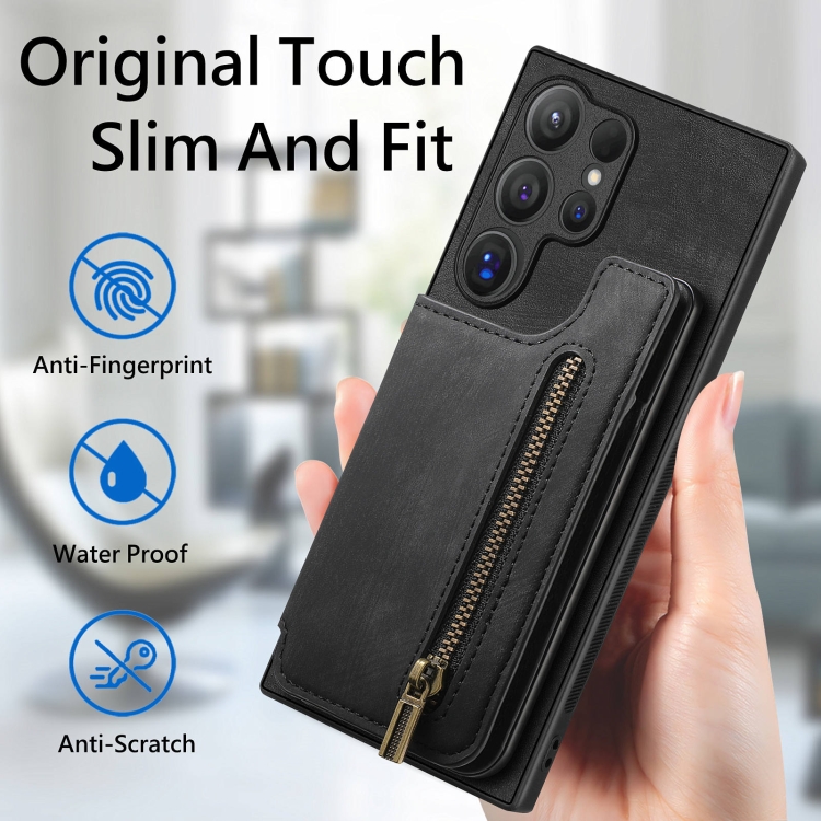 For Samsung Galaxy S24 Ultra 5G Retro Leather Zipper Wallet Back Phone Case(Black) For Samsung Galaxy S24 Ultra 5G Retro Leather Zipper Wallet Back Phone Case(Black)