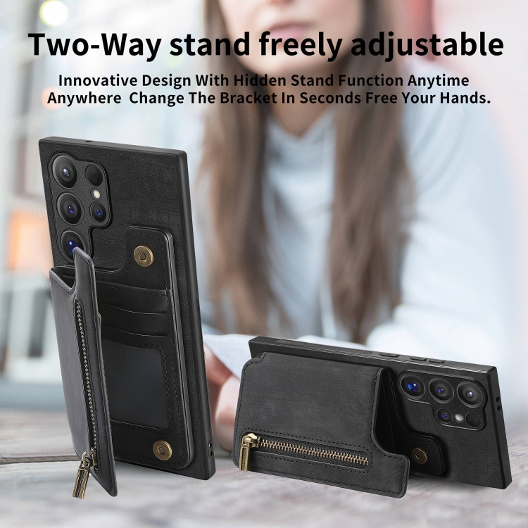 For Samsung Galaxy S24 Ultra 5G Retro Leather Zipper Wallet Back Phone Case(Black) For Samsung Galaxy S24 Ultra 5G Retro Leather Zipper Wallet Back Phone Case(Black)