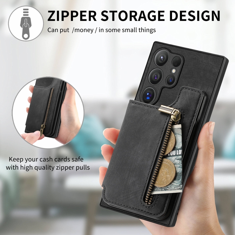 For Samsung Galaxy S24 Ultra 5G Retro Leather Zipper Wallet Back Phone Case(Black) For Samsung Galaxy S24 Ultra 5G Retro Leather Zipper Wallet Back Phone Case(Black)