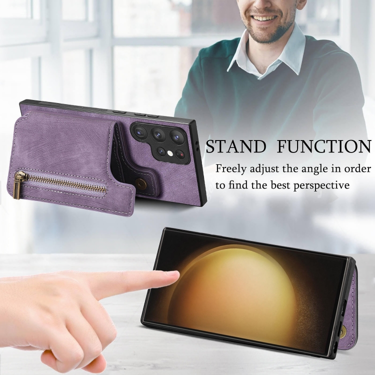 For Samsung Galaxy S23+ 5G Retro Leather Zipper Wallet Back Phone Case(Purple) For Samsung Galaxy S23+ 5G Retro Leather Zipper Wallet Back Phone Case(Purple)