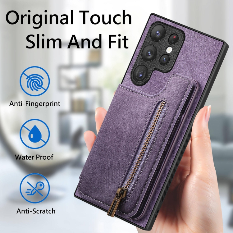 For Samsung Galaxy S23+ 5G Retro Leather Zipper Wallet Back Phone Case(Purple) For Samsung Galaxy S23+ 5G Retro Leather Zipper Wallet Back Phone Case(Purple)