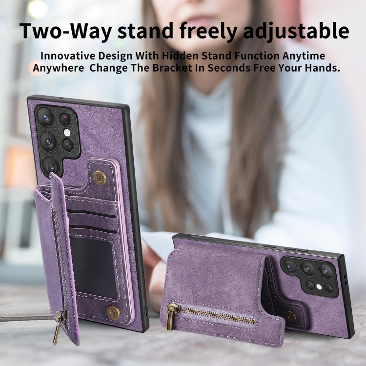 For Samsung Galaxy S23+ 5G Retro Leather Zipper Wallet Back Phone Case(Purple) For Samsung Galaxy S23+ 5G Retro Leather Zipper Wallet Back Phone Case(Purple)