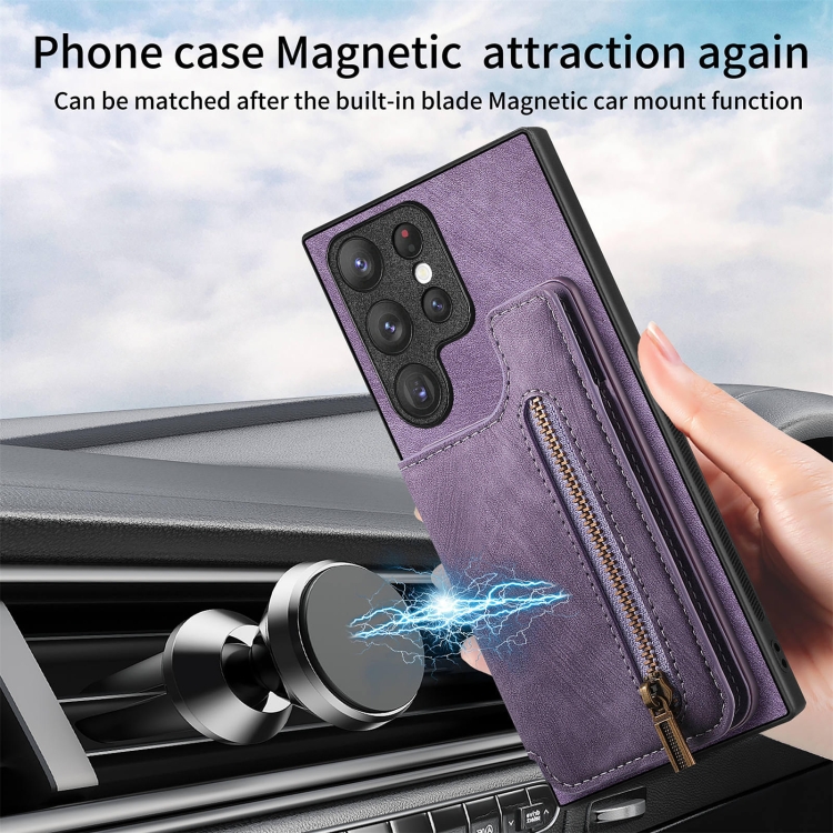 For Samsung Galaxy S23+ 5G Retro Leather Zipper Wallet Back Phone Case(Purple) For Samsung Galaxy S23+ 5G Retro Leather Zipper Wallet Back Phone Case(Purple)