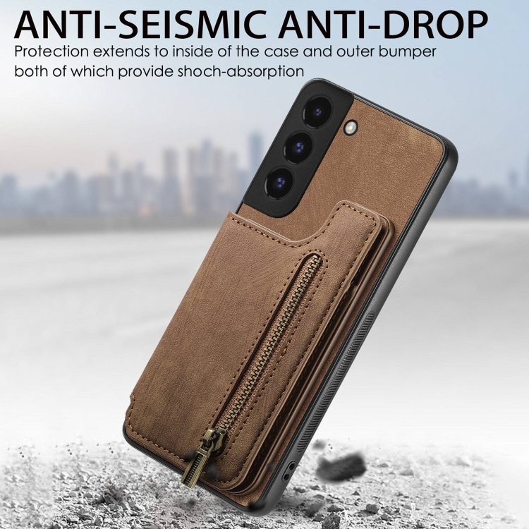 For Samsung Galaxy S22+ 5G Retro Leather Zipper Wallet Back Phone Case(Brown) For Samsung Galaxy S22+ 5G Retro Leather Zipper Wallet Back Phone Case(Brown)