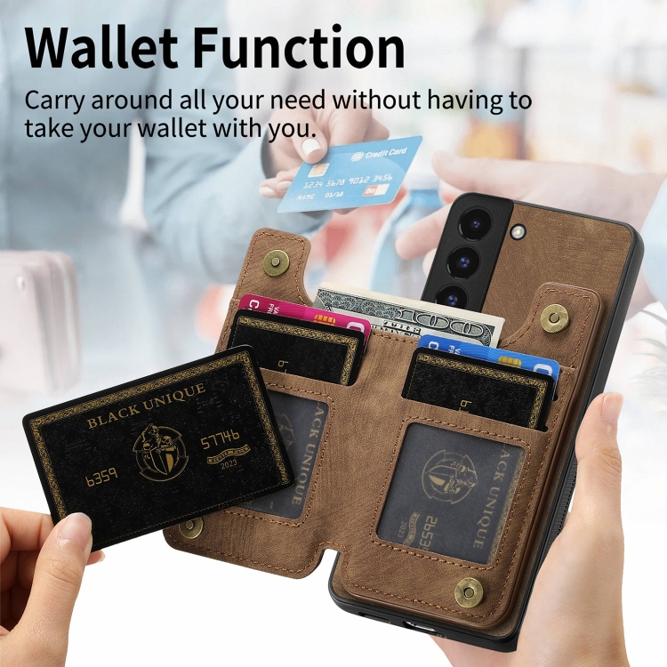 For Samsung Galaxy S22+ 5G Retro Leather Zipper Wallet Back Phone Case(Brown) For Samsung Galaxy S22+ 5G Retro Leather Zipper Wallet Back Phone Case(Brown)