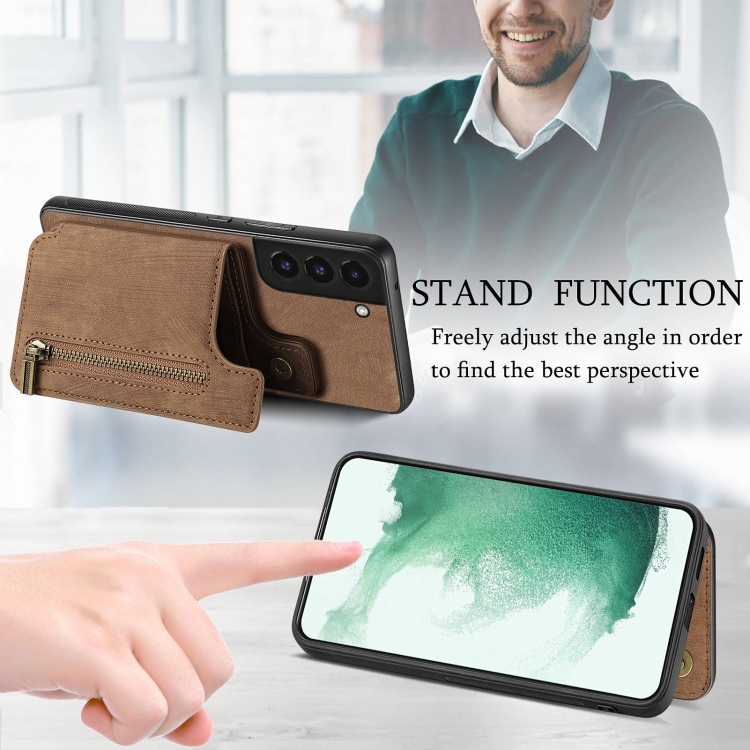 For Samsung Galaxy S22+ 5G Retro Leather Zipper Wallet Back Phone Case(Brown) For Samsung Galaxy S22+ 5G Retro Leather Zipper Wallet Back Phone Case(Brown)