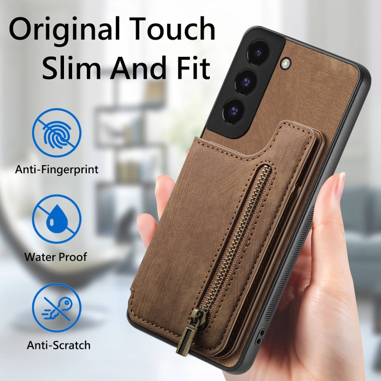 For Samsung Galaxy S22+ 5G Retro Leather Zipper Wallet Back Phone Case(Brown) For Samsung Galaxy S22+ 5G Retro Leather Zipper Wallet Back Phone Case(Brown)