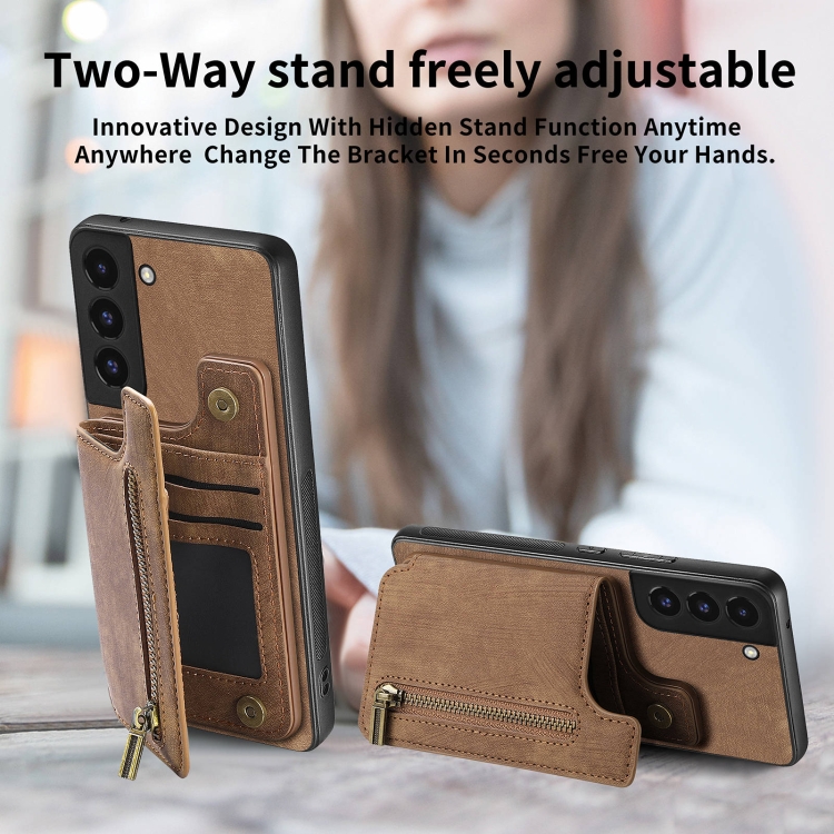 For Samsung Galaxy S22+ 5G Retro Leather Zipper Wallet Back Phone Case(Brown) For Samsung Galaxy S22+ 5G Retro Leather Zipper Wallet Back Phone Case(Brown)