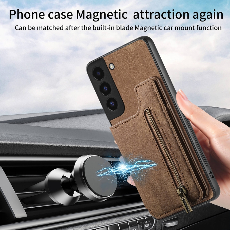 For Samsung Galaxy S22+ 5G Retro Leather Zipper Wallet Back Phone Case(Brown) For Samsung Galaxy S22+ 5G Retro Leather Zipper Wallet Back Phone Case(Brown)