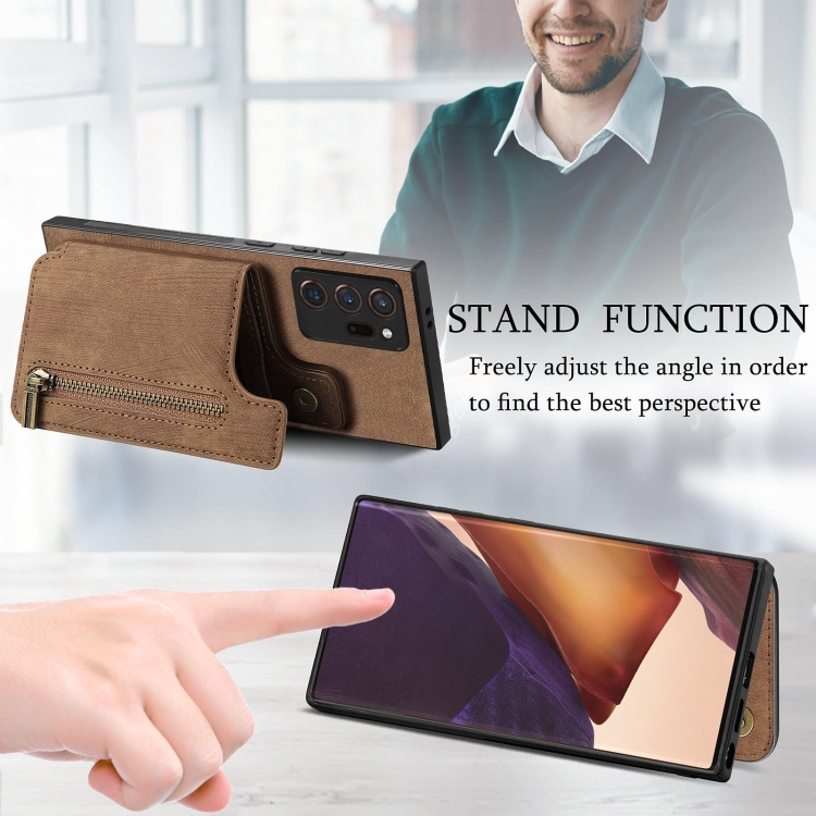 For Samsung Galaxy Note20 Ultra Retro Leather Zipper Wallet Back