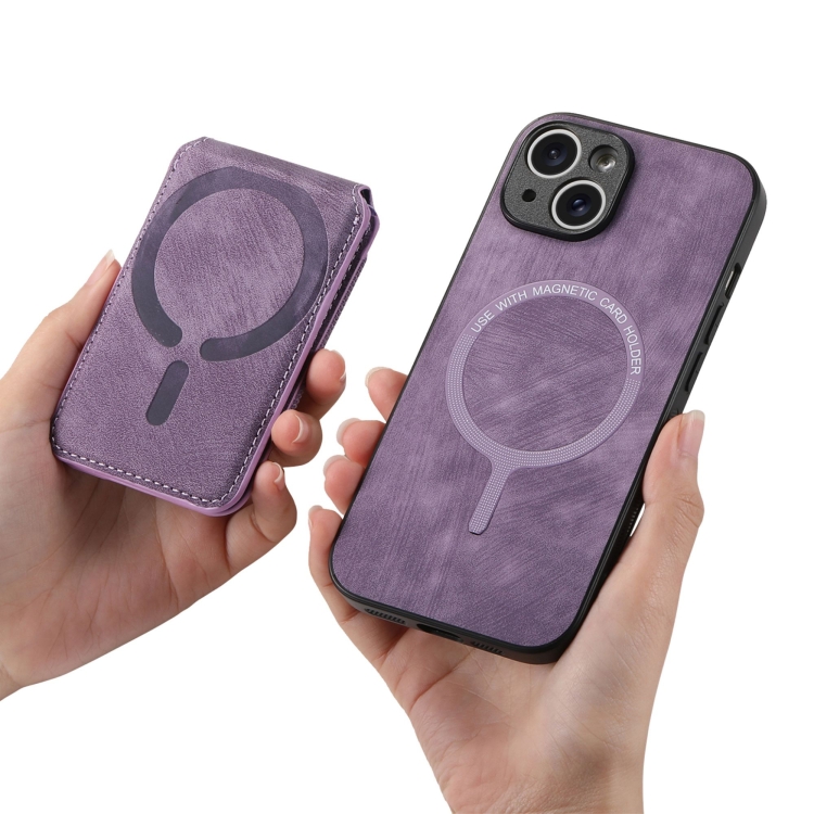 For iPhone 14 Plus Retro Splitable Magnetic Stand Card Bag Leather Phone Case(Purple)