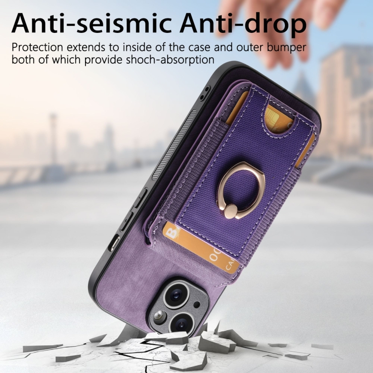 For iPhone 14 Plus Retro Splitable Magnetic Stand Card Bag Leather Phone Case(Purple)