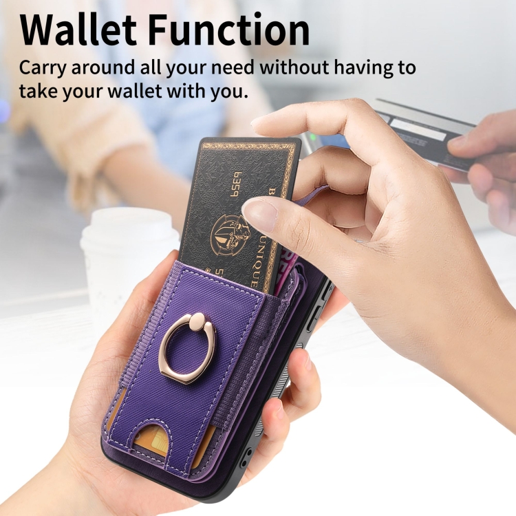 For iPhone 14 Plus Retro Splitable Magnetic Stand Card Bag Leather Phone Case(Purple)