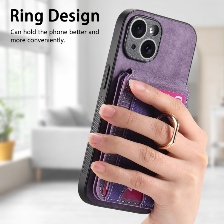 For iPhone 14 Plus Retro Splitable Magnetic Stand Card Bag Leather Phone Case(Purple)