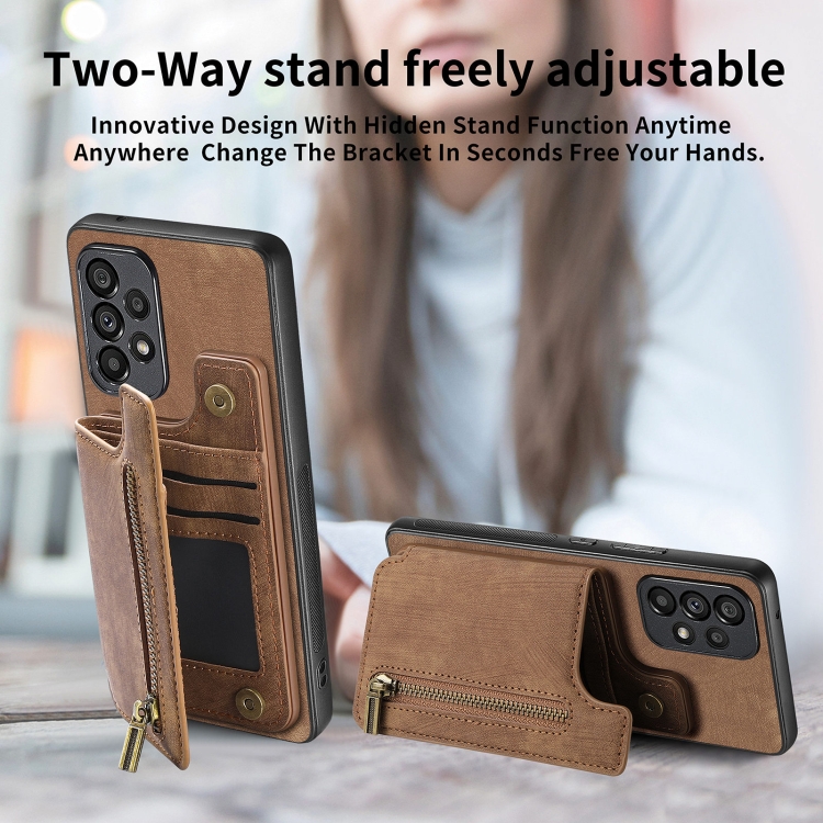 For Samsung Galaxy S20 FE Retro Leather Zipper Wallet Back Phone Case(Brown)