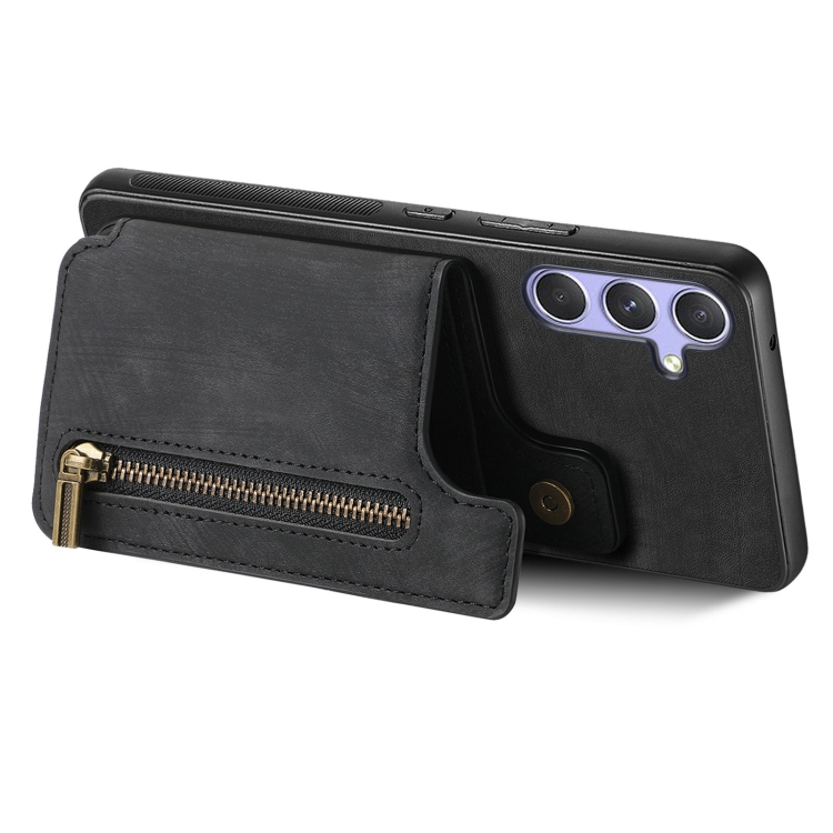 For Samsung Galaxy S25+ 5G Retro Leather Zipper Wallet Back Phone Case(Black) For Samsung Galaxy S25+ 5G Retro Leather Zipper Wallet Back Phone Case(Black)