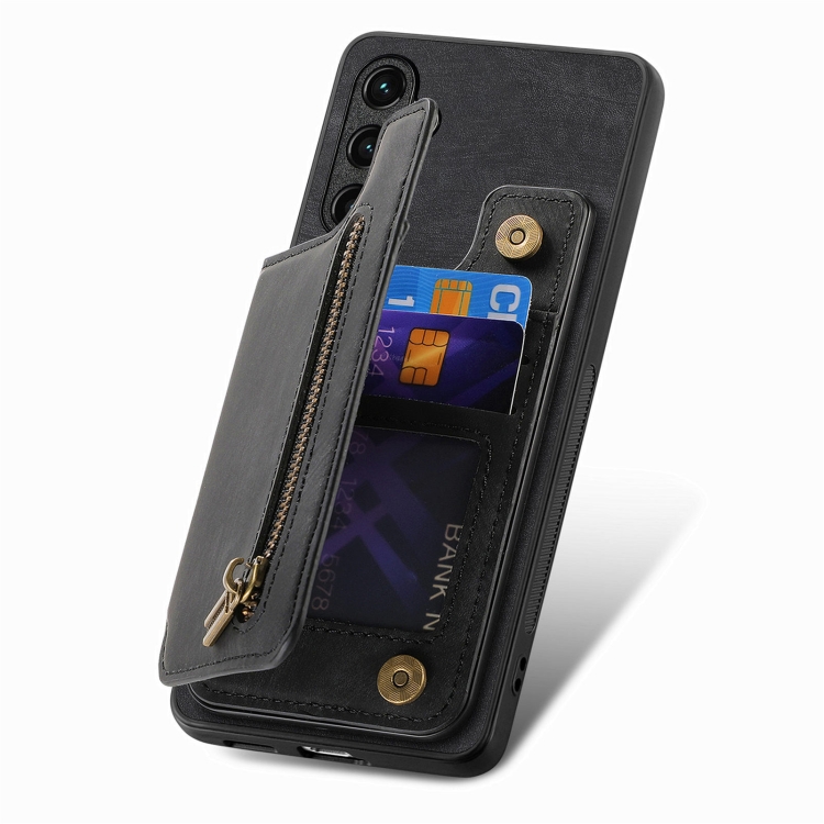 For Samsung Galaxy S25+ 5G Retro Leather Zipper Wallet Back Phone Case(Black) For Samsung Galaxy S25+ 5G Retro Leather Zipper Wallet Back Phone Case(Black)