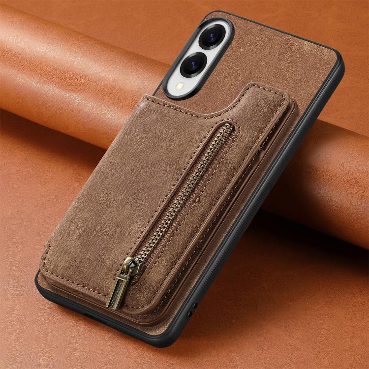 For Samsung Galaxy S25 Edge 5G Retro Leather Zipper Wallet Back Phone Case(Brown)