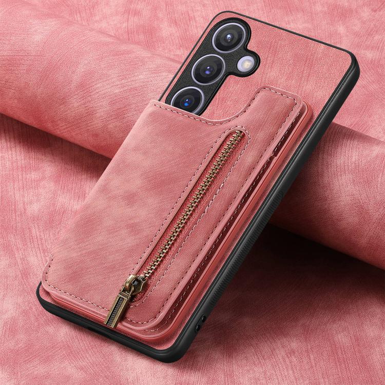 For Samsung Galaxy A57 5G Retro Leather Zipper Wallet Back Phone Case(Pink)