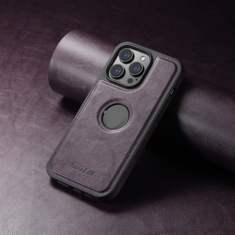 For iPhone 14 Suteni G1 Magsafe Leather Back Phone Case(Purple)