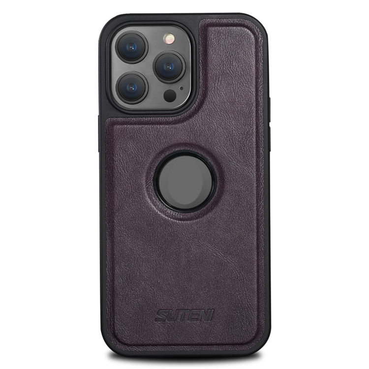 For iPhone 14 Suteni G1 Magsafe Leather Back Phone Case(Purple)