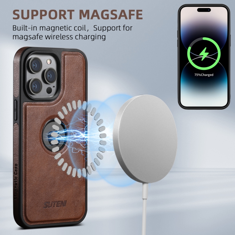 For iPhone 16 Suteni G1 Magsafe Leather Back Phone Case(Brown) - 2