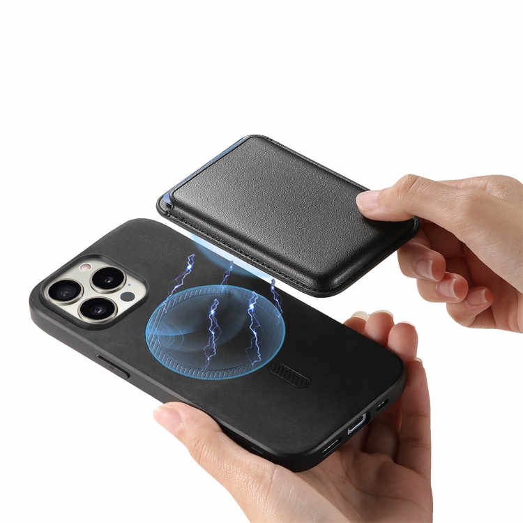For iPhone 14 Plus Retro Magsafe Card Bag PU Back Cover Phone Case(Black) For iPhone 14 Plus Retro Magsafe Card Bag PU Back Cover Phone Case(Black)
