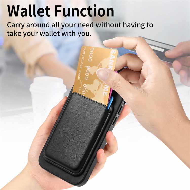 For iPhone 14 Plus Retro Magsafe Card Bag PU Back Cover Phone Case(Black) For iPhone 14 Plus Retro Magsafe Card Bag PU Back Cover Phone Case(Black)