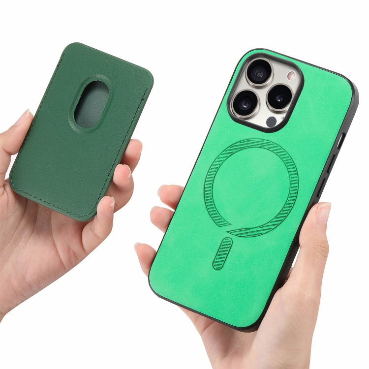 For iPhone 7 / 8 / SE 2022 Retro Magsafe Card Bag PU Back Cover Phone Case(Green) For iPhone 7 / 8 / SE 2022 Retro Magsafe Card Bag PU Back Cover Phone Case(Green)