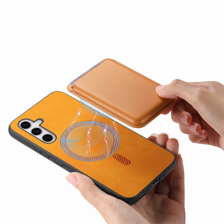 For Samsung Galaxy S23+ 5G Retro Magsafe Card Bag PU Back Cover Phone Case(Yellow) For Samsung Galaxy S23+ 5G Retro Magsafe Card Bag PU Back Cover Phone Case(Yellow)