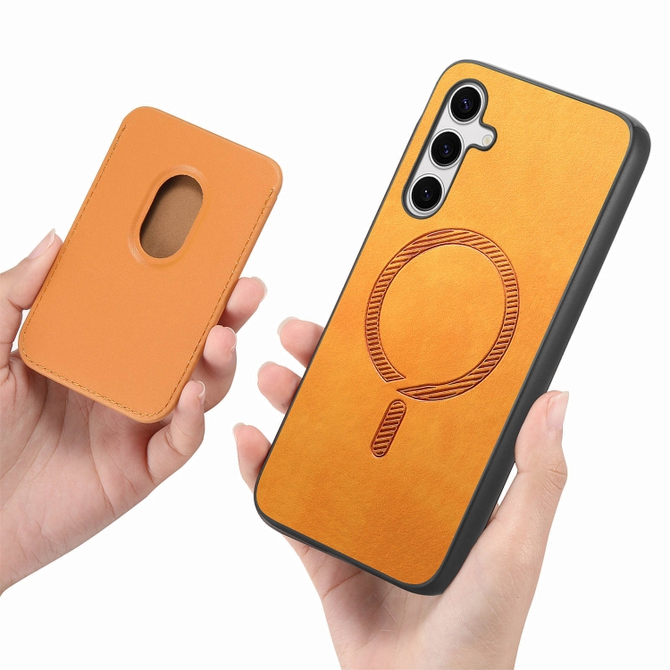 For Samsung Galaxy S23+ 5G Retro Magsafe Card Bag PU Back Cover Phone Case(Yellow) For Samsung Galaxy S23+ 5G Retro Magsafe Card Bag PU Back Cover Phone Case(Yellow)