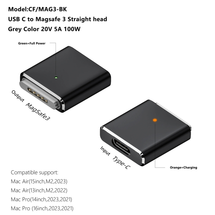 PD100W MagSafe 3 to Type-C Female Magnetic Charging Adapter for MacBook(Black) PD100W MagSafe 3 to Type-C Female Magnetic Charging Adapter for MacBook(Black)