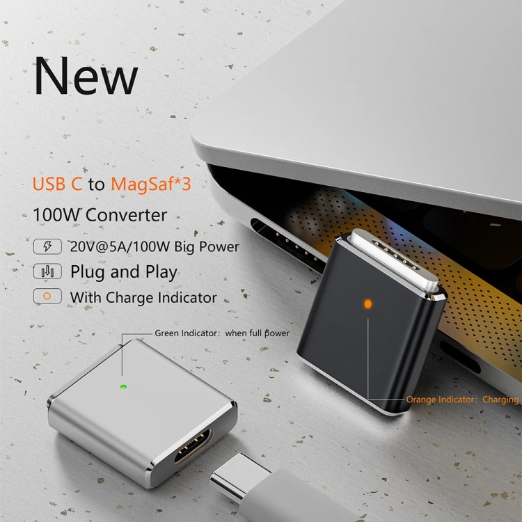 PD100W MagSafe 3 to Type-C Female Magnetic Charging Adapter for MacBook(Black) PD100W MagSafe 3 to Type-C Female Magnetic Charging Adapter for MacBook(Black)