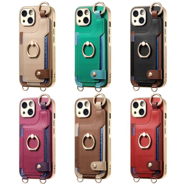 For iPhone 16 Plus Fashion Ring Card Bag Phone Case with Hang Loop(Green) For iPhone 16 Plus Fashion Ring Card Bag Phone Case with Hang Loop(Green)