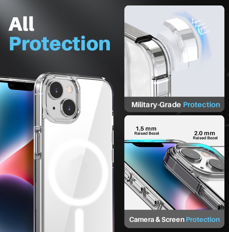 For iPhone 14 NORTHJO 3 in 1 Magsafe Clear Phone Case with Screen Film + Rear Lens Film - 1