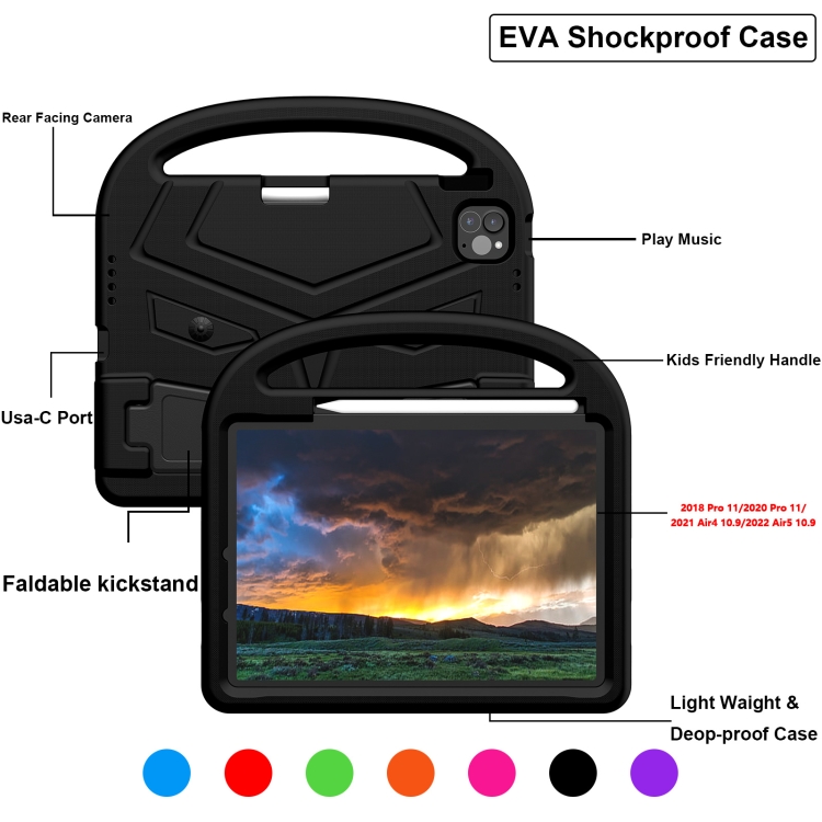 For iPad Air 11 2024 Sparrow Style Shockproof Kickstand EVA Tablet Case(Black) For iPad Air 11 2024 Sparrow Style Shockproof Kickstand EVA Tablet Case(Black)